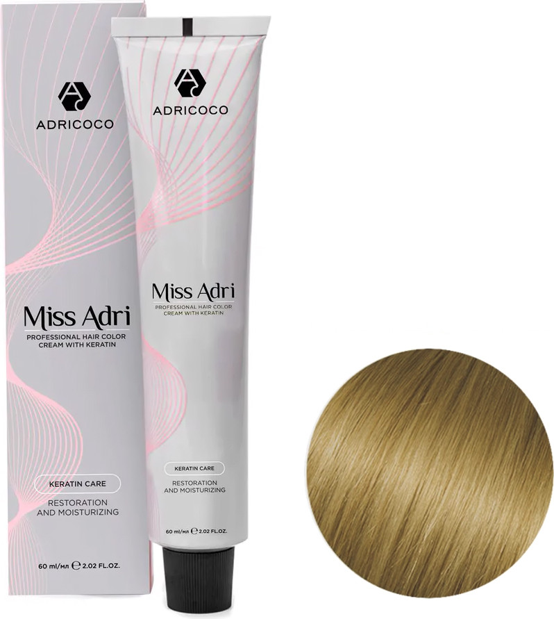 Крем-краска для волос Adricoco Miss Adri 9.018 (100мл, очень светлый блонд прозрачный лакричный)