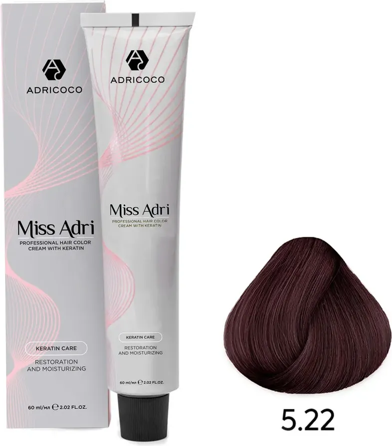 Крем-краска для волос Adricoco Miss Adri с кератином 5.22 (60мл, светлый коричневый интенсивный фиолетовый)