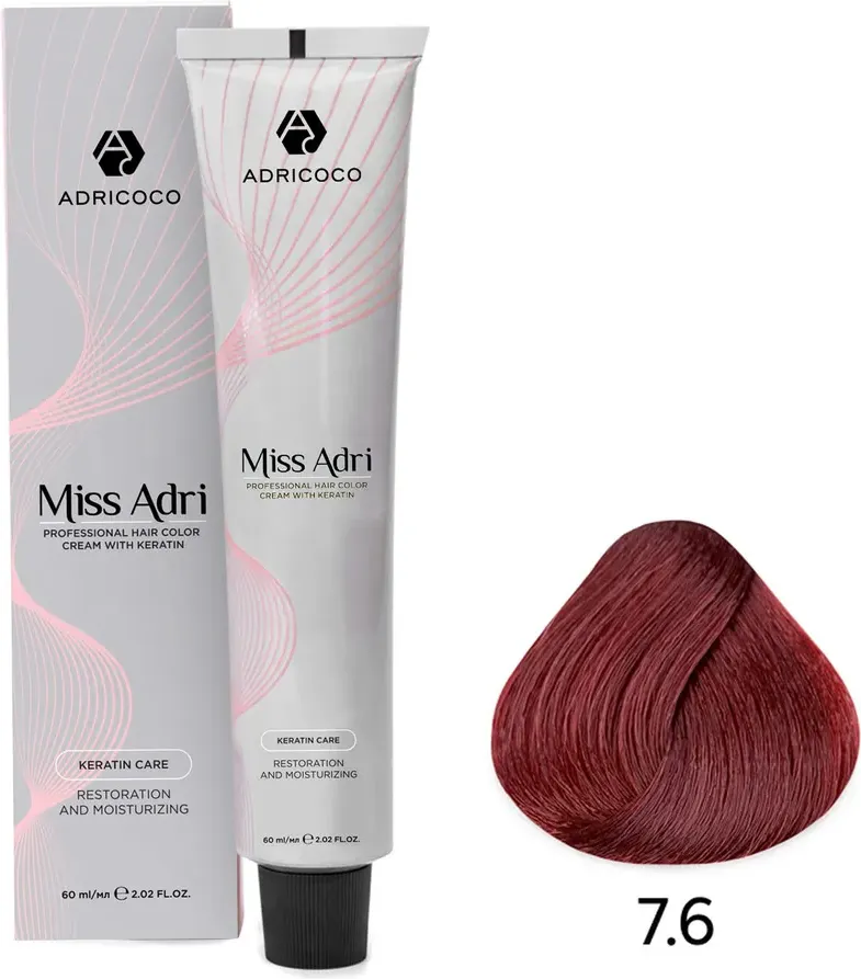 Крем-краска для волос Adricoco Miss Adri с кератином 7.6 (60мл, блонд красный)
