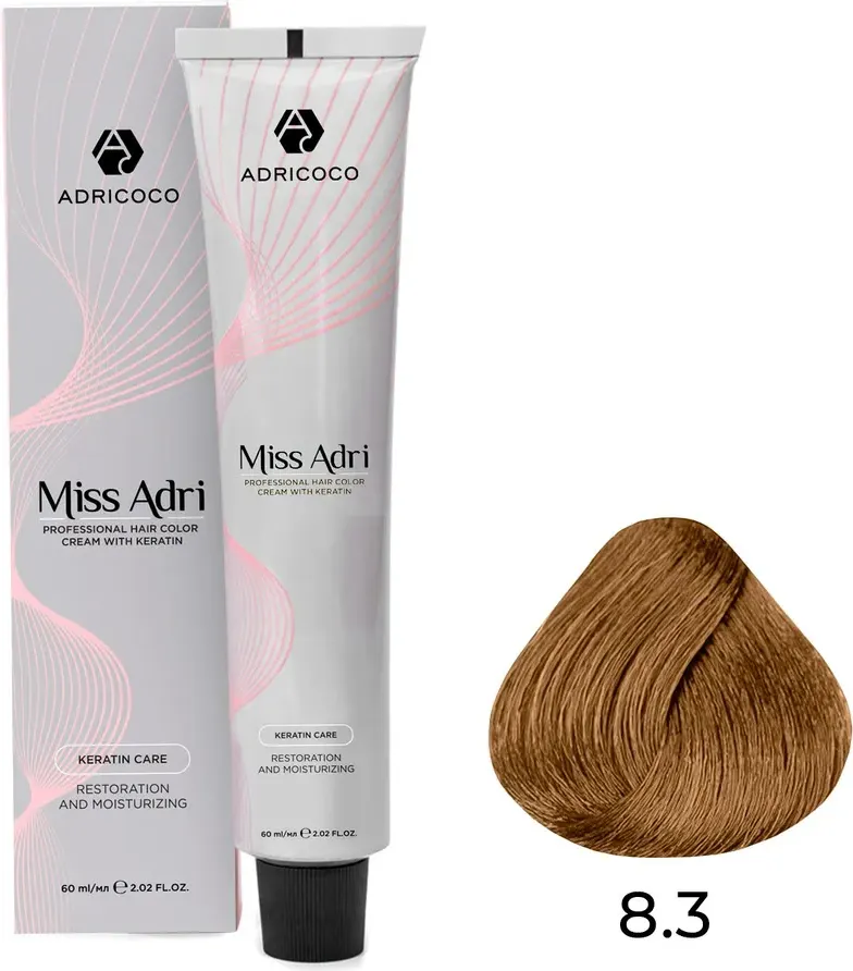 Крем-краска для волос Adricoco Miss Adri с кератином 8.3 (60мл, светлый блонд золотистый)