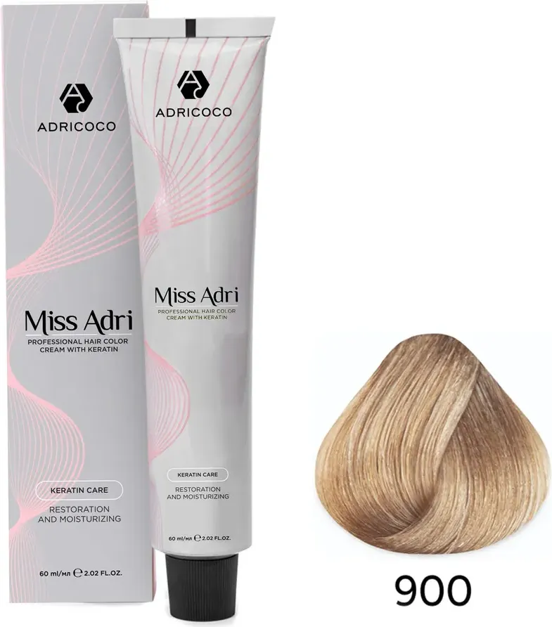 Крем-краска для волос Adricoco Miss Adri с кератином 900 (60мл, осветляющий натуральный)