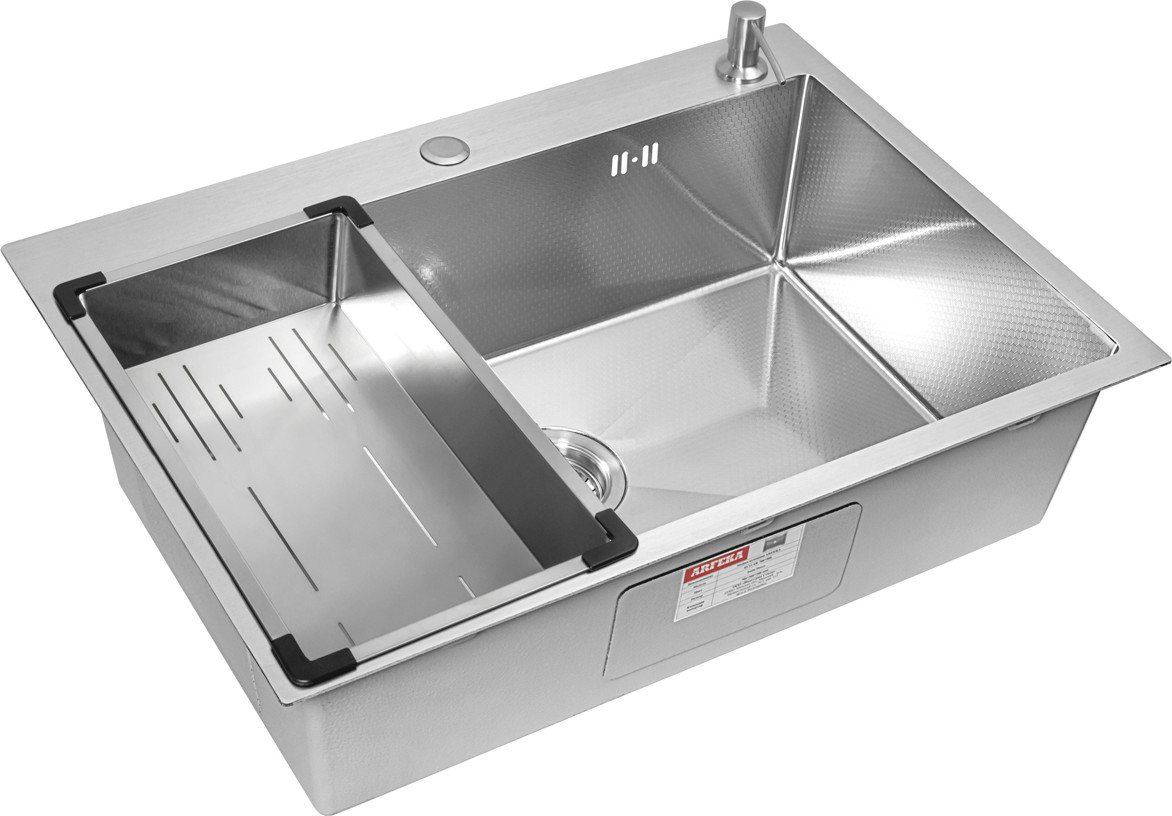 Мойка кухонная Arfeka ECO AR 70x50+CL AR G+DS AR (Satin Decor, с дозатором и коландером) — фото 2