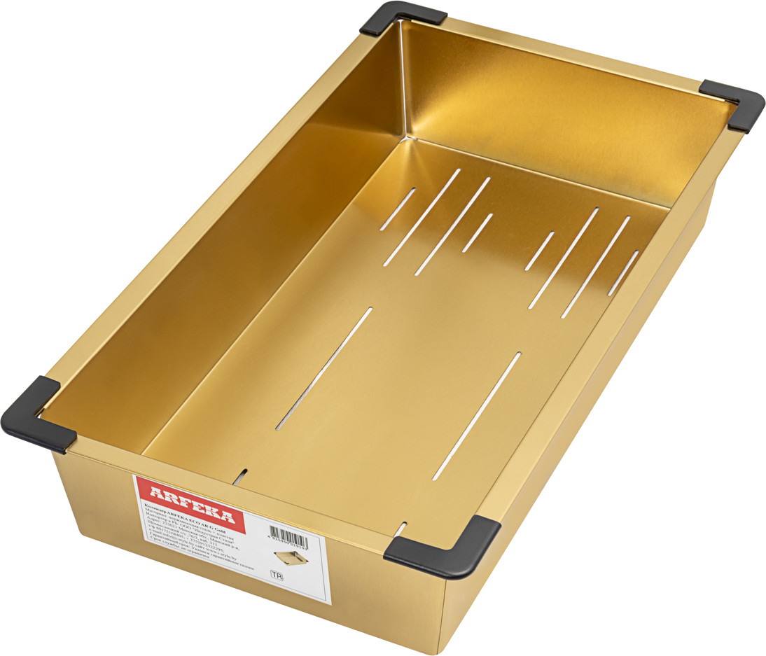 Мойка кухонная Arfeka ECO AR 70x50+CL AR G+DS AR (Gold, с дозатором и коландером) — фото 5