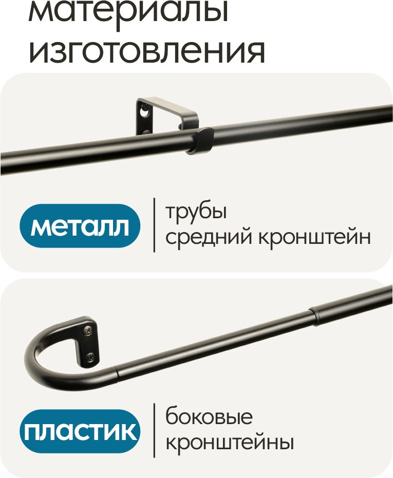 Карниз для штор UG HOME Раздвижной U-образный / 1КТ-122-213-Ч (черный, 1.22-2.13м) — фото 5