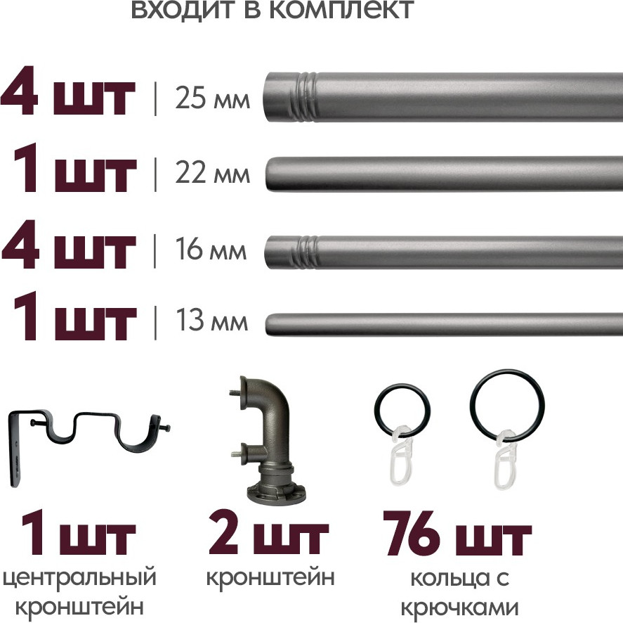 Карниз для штор UG HOME Раздвижной 2-рядный / 2КР-153-360-ЧО (черное олово, 1.53-3.6м) — фото 5