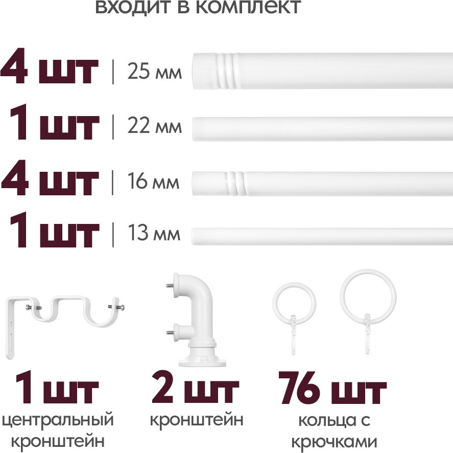 Карниз для штор UG HOME Раздвижной 2-рядный / 2КР-153-360-БЛ (белый, 1.53-3.6м) — фото 5