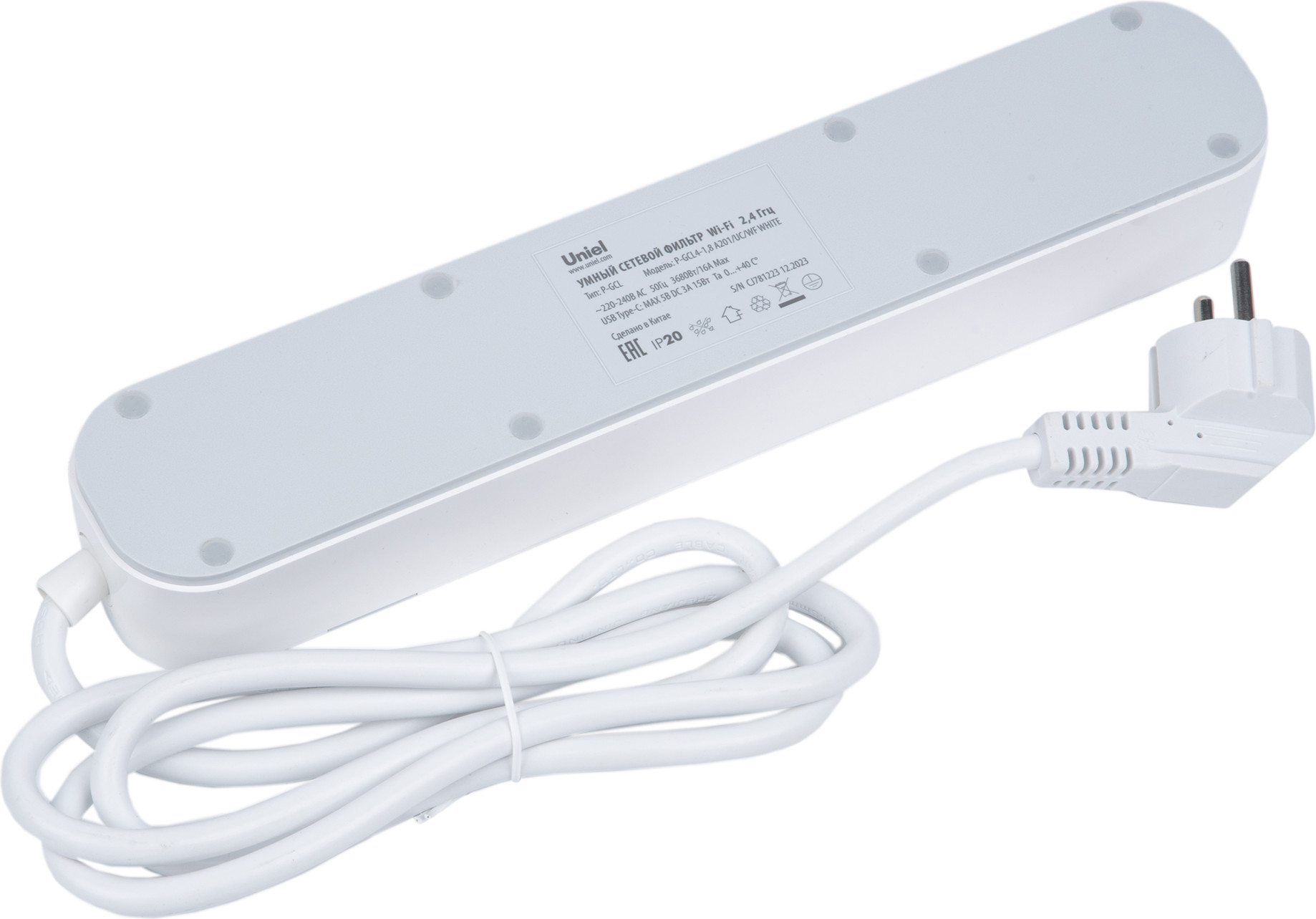 Сетевой фильтр Uniel P-GCL4-1.8 A201/UC/WF / UL-00011386 (белый) — фото 2