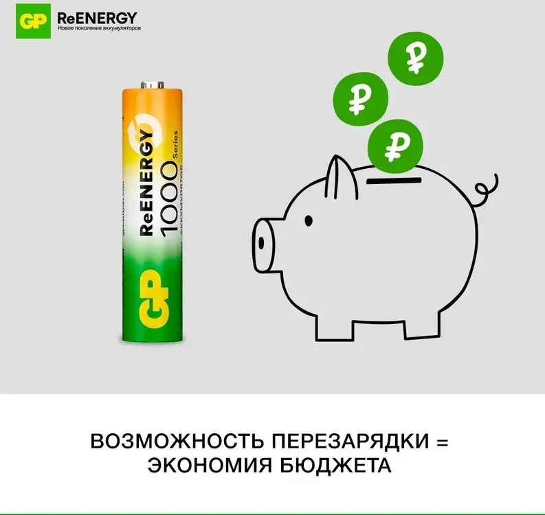 Комплект аккумуляторов GP Batteries 100AAAHC AAA NiMH 930mAh / 100AAAHCRGY-2CRCB4 (4шт) — фото 6