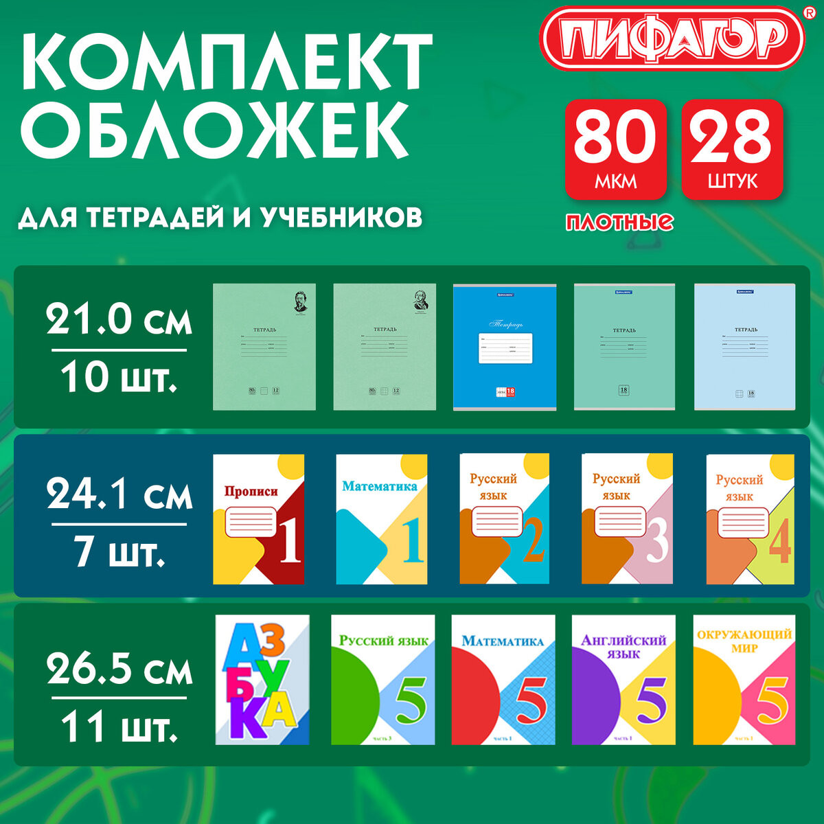 Набор обложек Пифагор для тетрадей и учебников / 274113 (28шт) — фото 6
