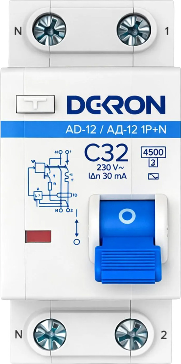 Дифференциальный автомат DEKRON АД12 1P+N С32A АС30мА 4.5kA / ad12-2-C32-30AC-dek — фото 2