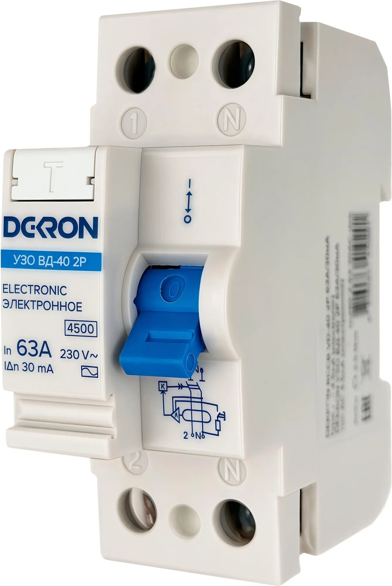 Устройство защитного отключения DEKRON ВД-40 2P 63А/30мА тип АС 4.5кА / rcd40-2-63-30AC-dek — фото 2