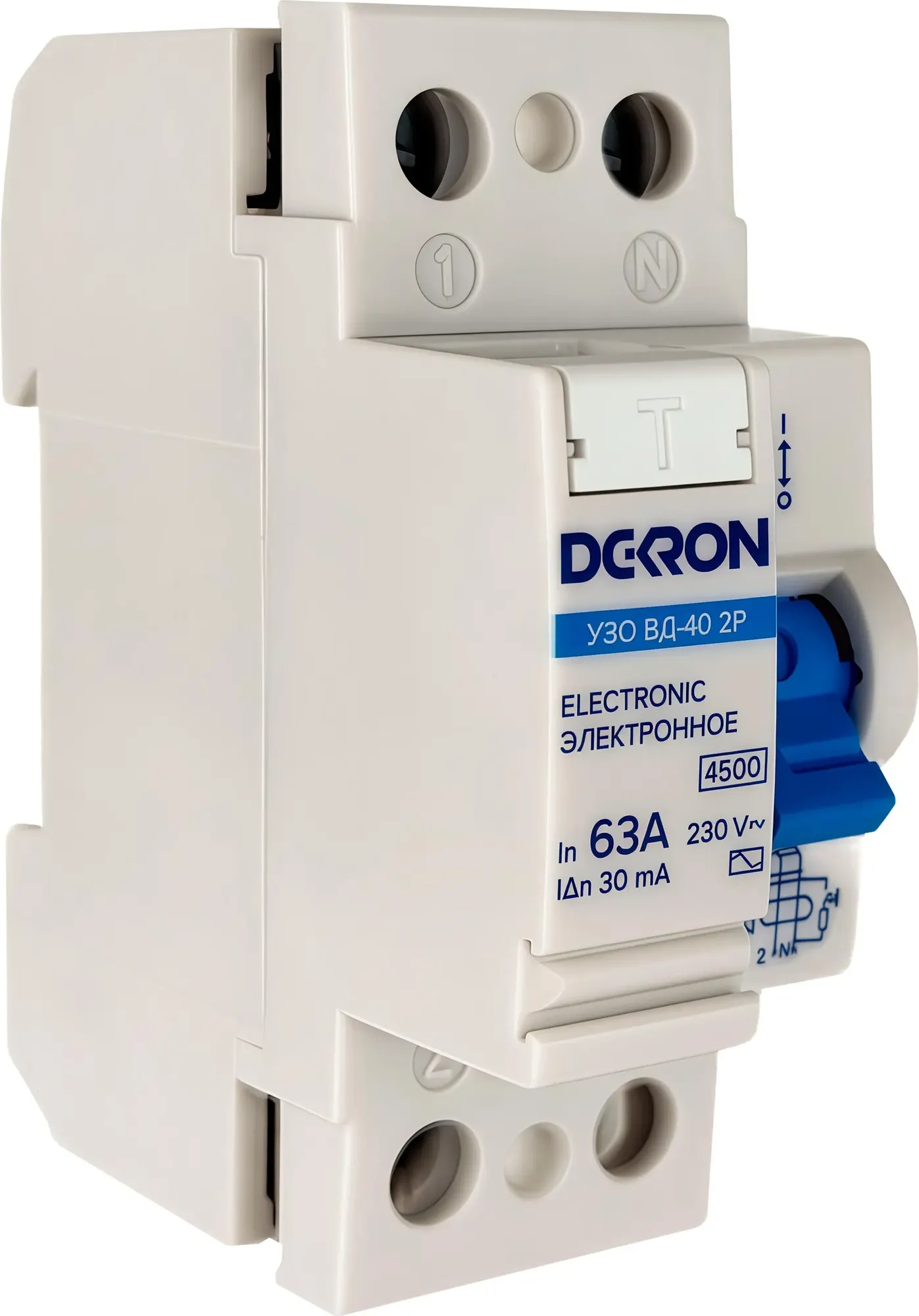 Устройство защитного отключения DEKRON ВД-40 2P 63А/30мА тип АС 4.5кА / rcd40-2-63-30AC-dek — фото 3
