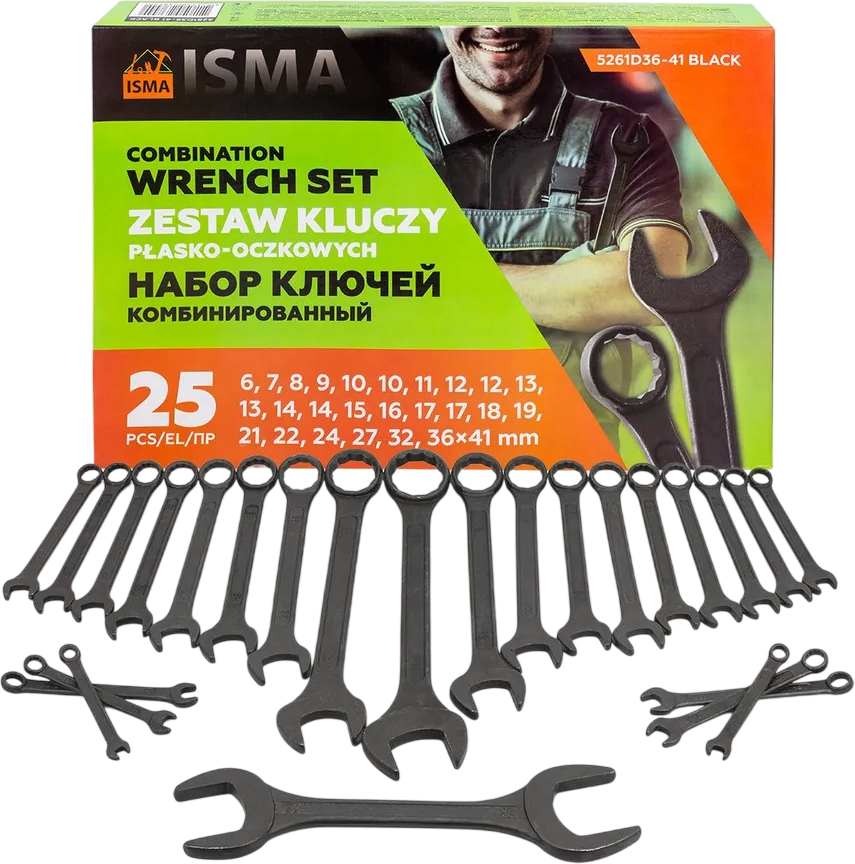 Набор ключей ISMA 5261D36-41 Black (63971), (25пр)