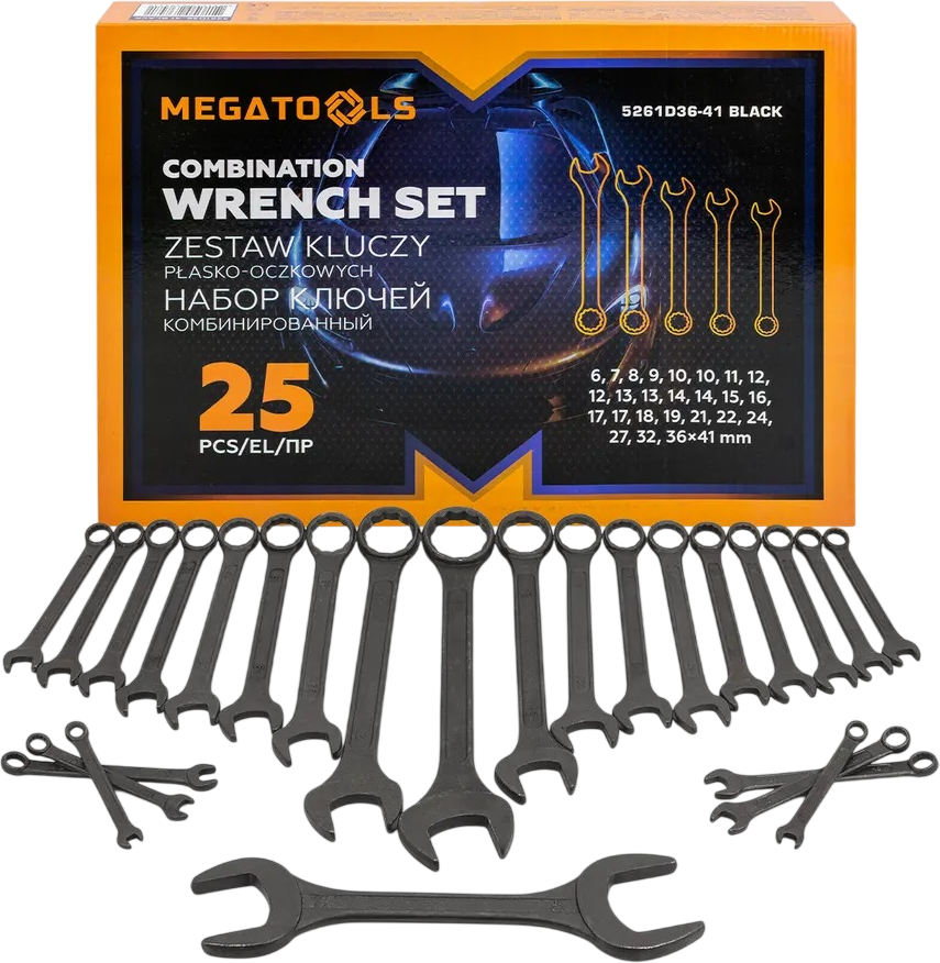 Набор ключей Megatools MT-5261D36-41 Black (63969), (25пр)