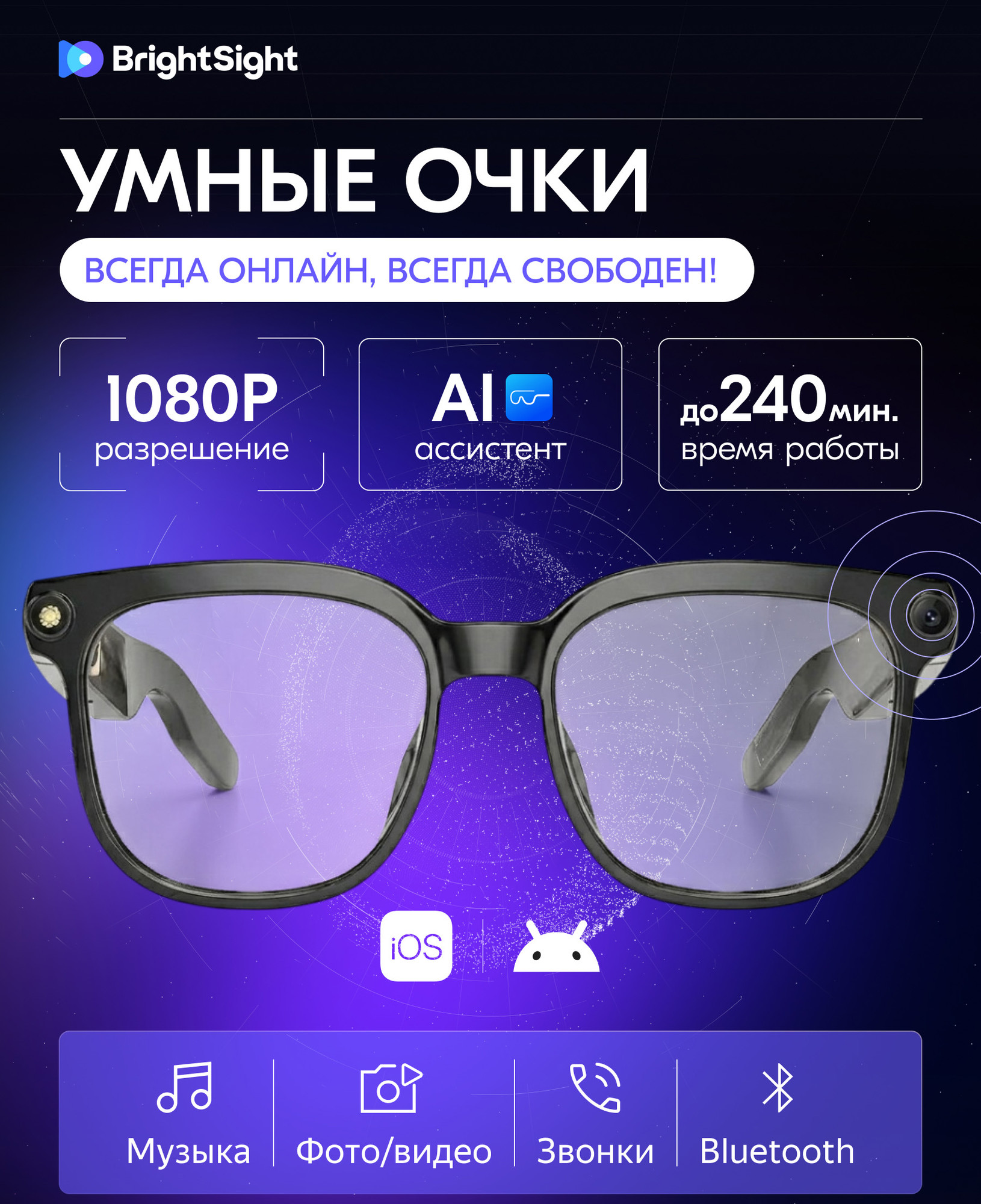 Очки-гарнитура BrightSight YJ-001T (с камерой)