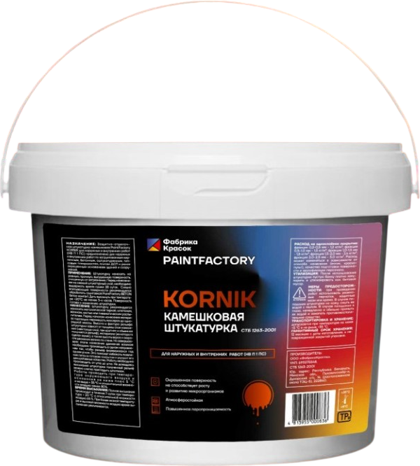 Штукатурка готовая декоративная PaintFactory Kornik камешковая для наружных и внутренних работ 0.0-0.2мм (7кг, белый)