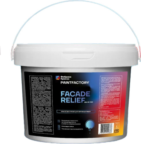 Краска PaintFactory Facade Relief фасадная фактурная для наружных работ 1.5-2.0мм (2.5кг, белый)