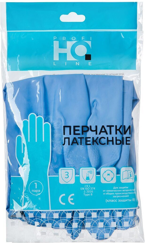 Перчатки хозяйственные HQ Profiline Латексные многоразовые / 74735 (L, синий) — фото 4