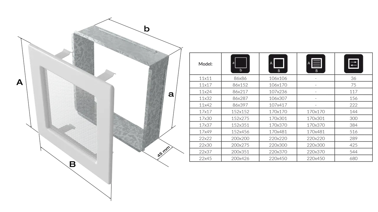 Решетка вентиляционная для камина Kratki G 11x17 (графит) — фото 3
