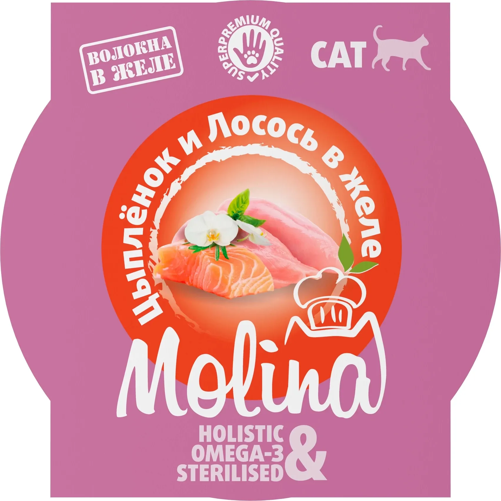 Влажный корм для кошек Molina Цыпленок и лосось в желе (75г)