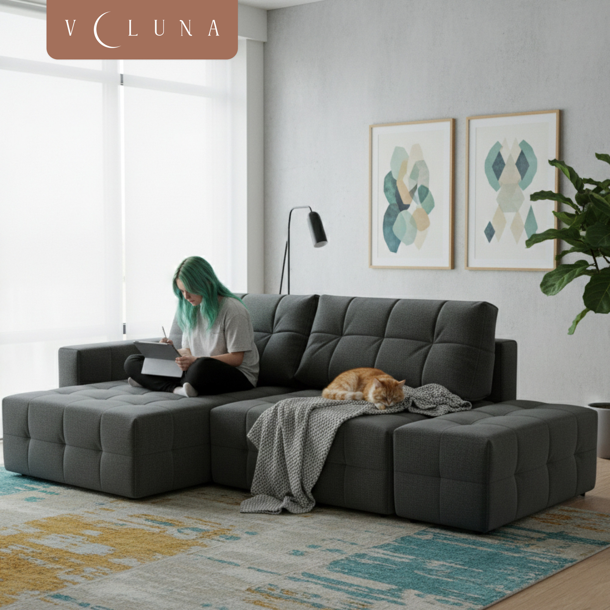 Диван угловой VELUNA Энзо PM1L-O-KR-PUF левый (Erika Dark Grey) — фото 5
