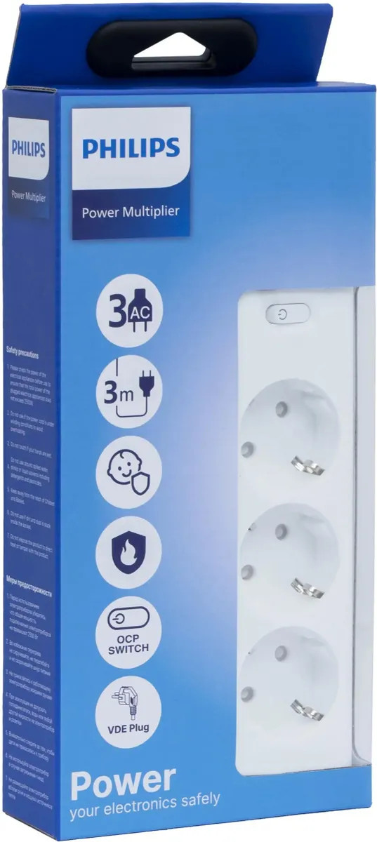Сетевой фильтр Philips CHP2135WB/51 (3м, 3 розетки, белый) — фото 2