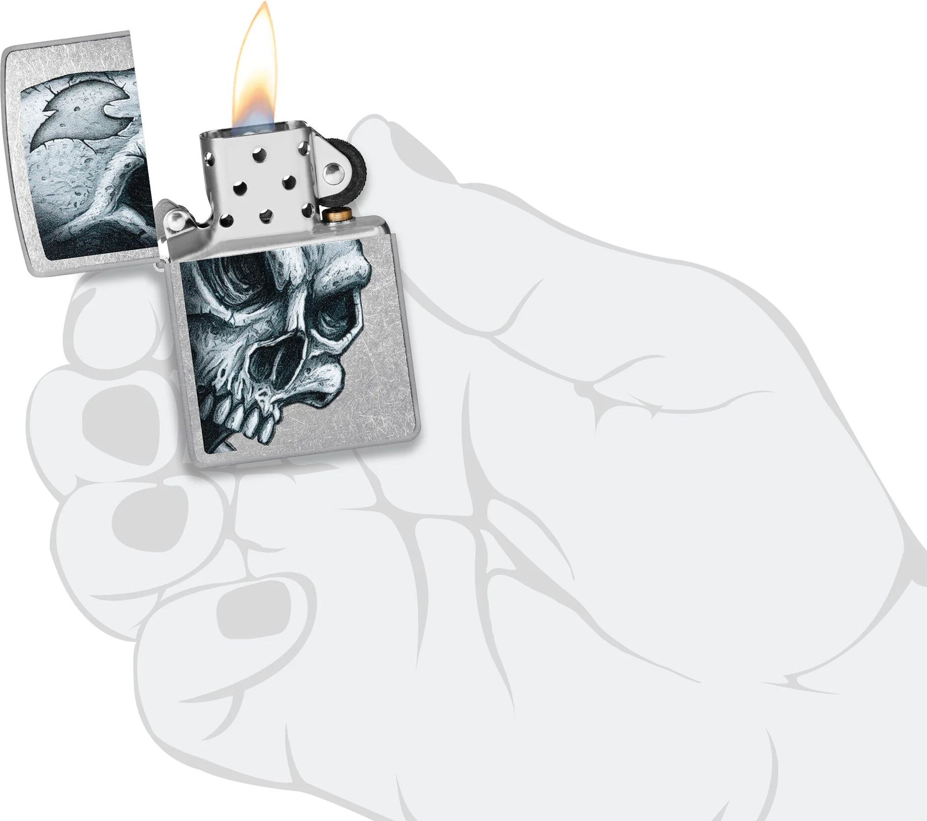 Зажигалка Zippo Skull and Flame / 46587 (серебристый) — фото 6