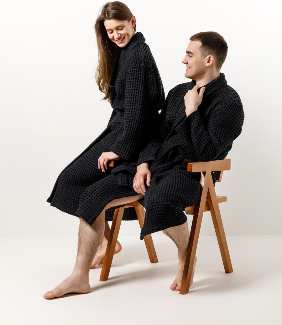 Халат Urban Family Хлопчатобумажный вафельный (р-р 54-56, Black) — фото 5