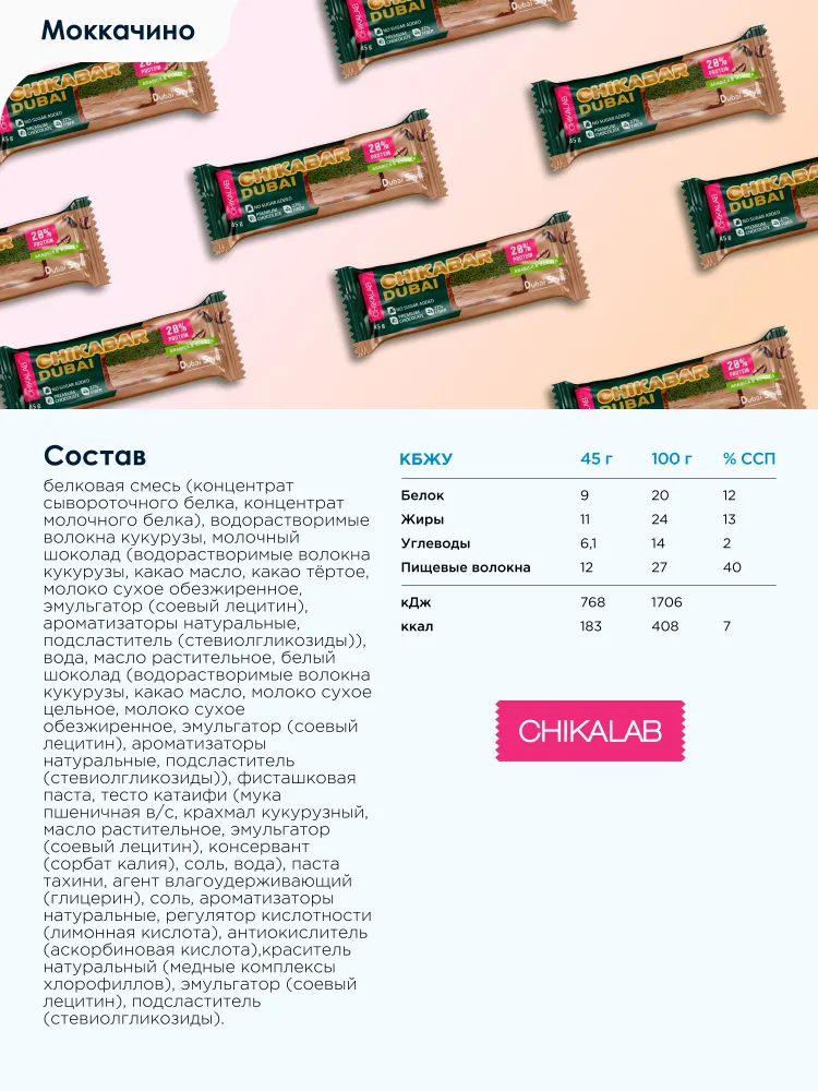 Набор протеиновых батончиков Chikalab Моккачино и тесто катаифи (30x45г) — фото 3