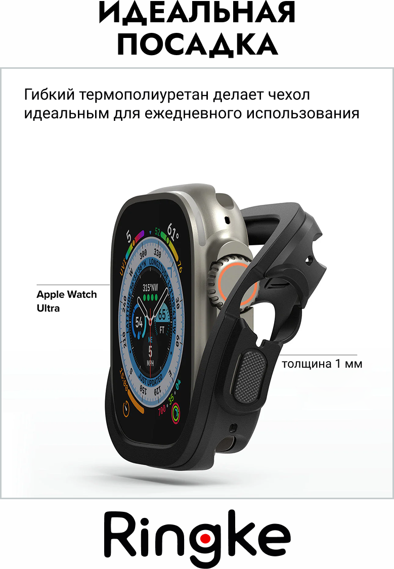Защитный чехол для умных часов Ringke Air Sports для Apple Watch Ultra 3/2/1 (черный) — фото 5