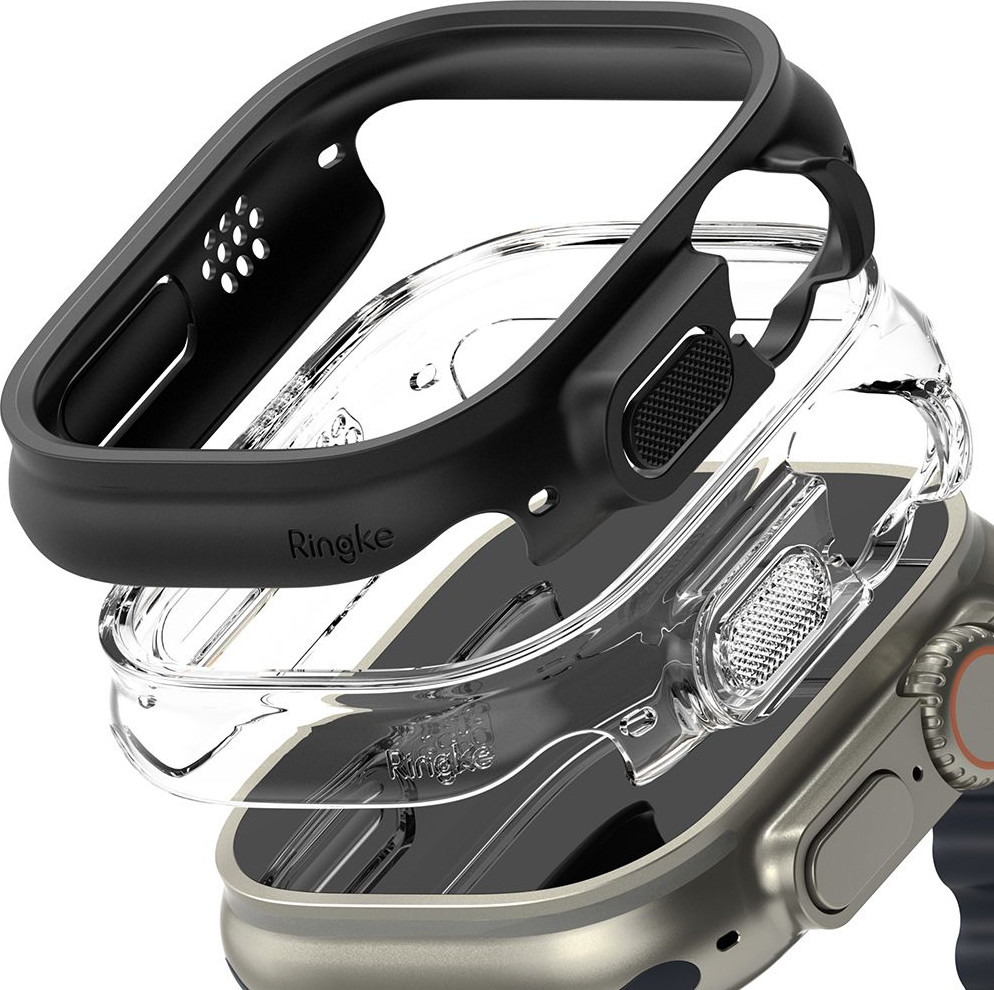Защитный чехол для умных часов Ringke Slim Для Apple Watch Ultra 1/2 49мм (2шт, Clear/Matte Black) — фото 5