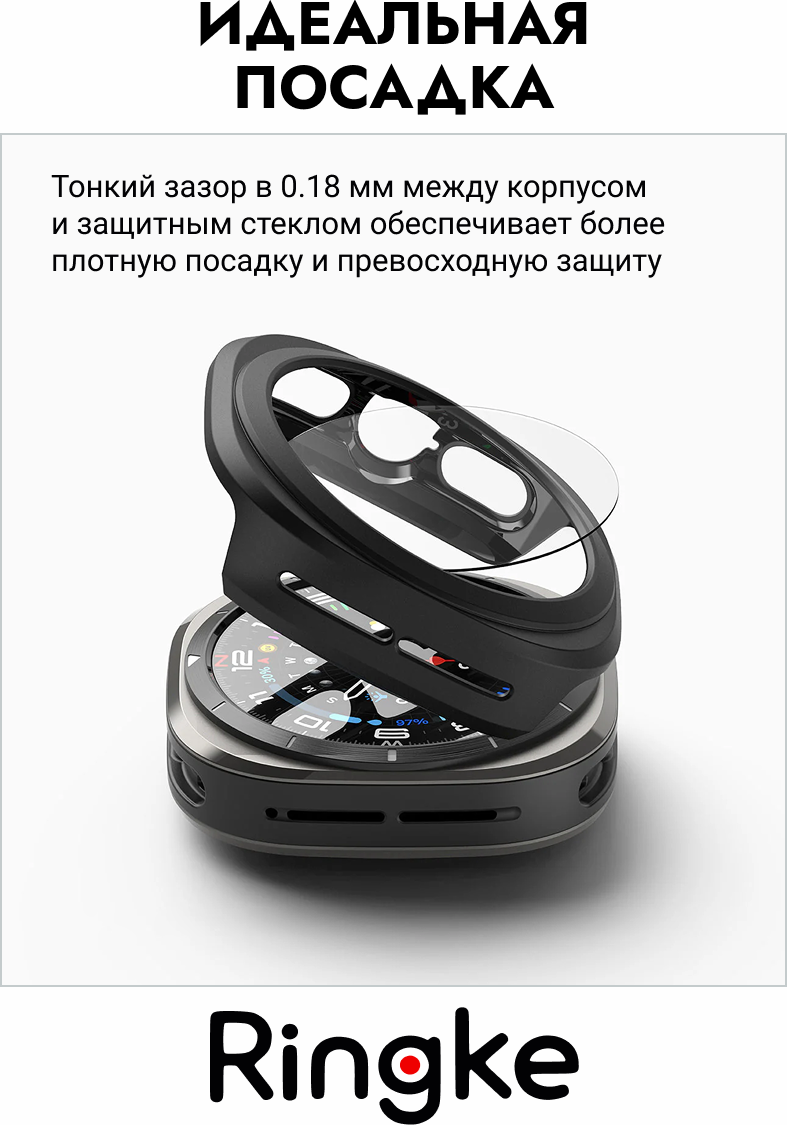 Защитный чехол для умных часов Ringke Slim+Glass для Galaxy Watch Ultra 47мм 2024/2025 (Matte Black) — фото 6