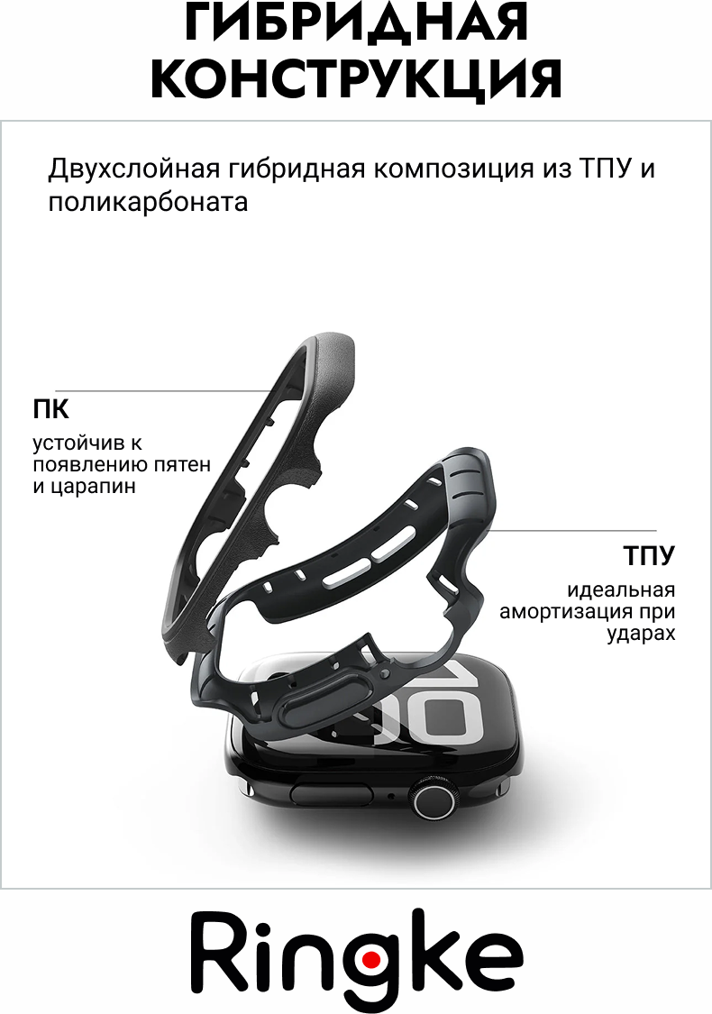 Защитный чехол для умных часов Ringke Onyx Для Apple Watch 11/10 46мм (черный) — фото 6