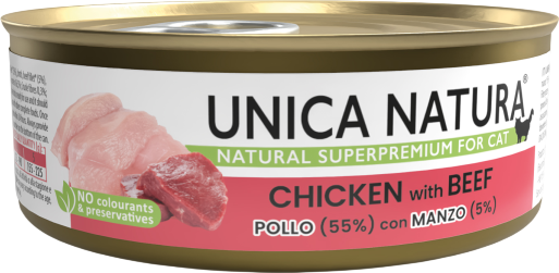 Влажный корм для кошек Unica Natura курица с говядиной (70г)