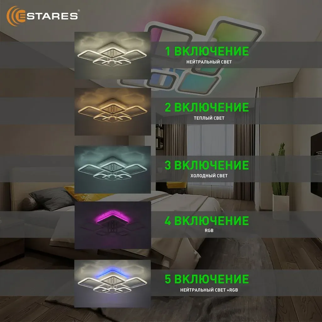 Люстра Estares Oval RGB 110W 7S-IRC-810x600x175-WHITE/WHITE-220-IP20 — фото 4