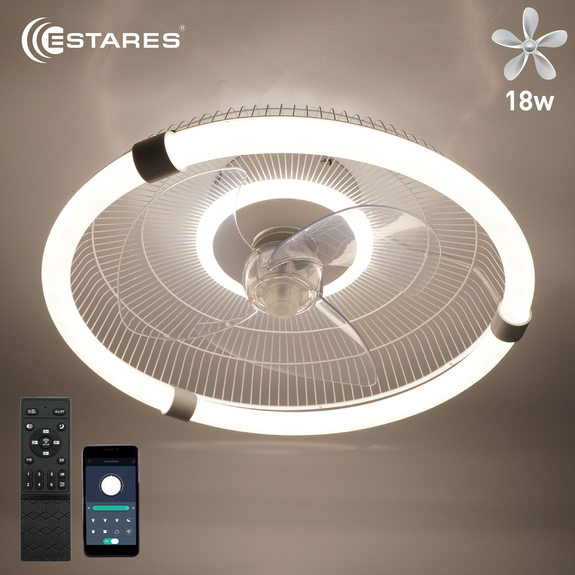 Вентилятор Estares Smarthome FN-LM Vibe 60W+18W R-APP-450x145-WHITE/WHITE-220-IP20 — фото 3