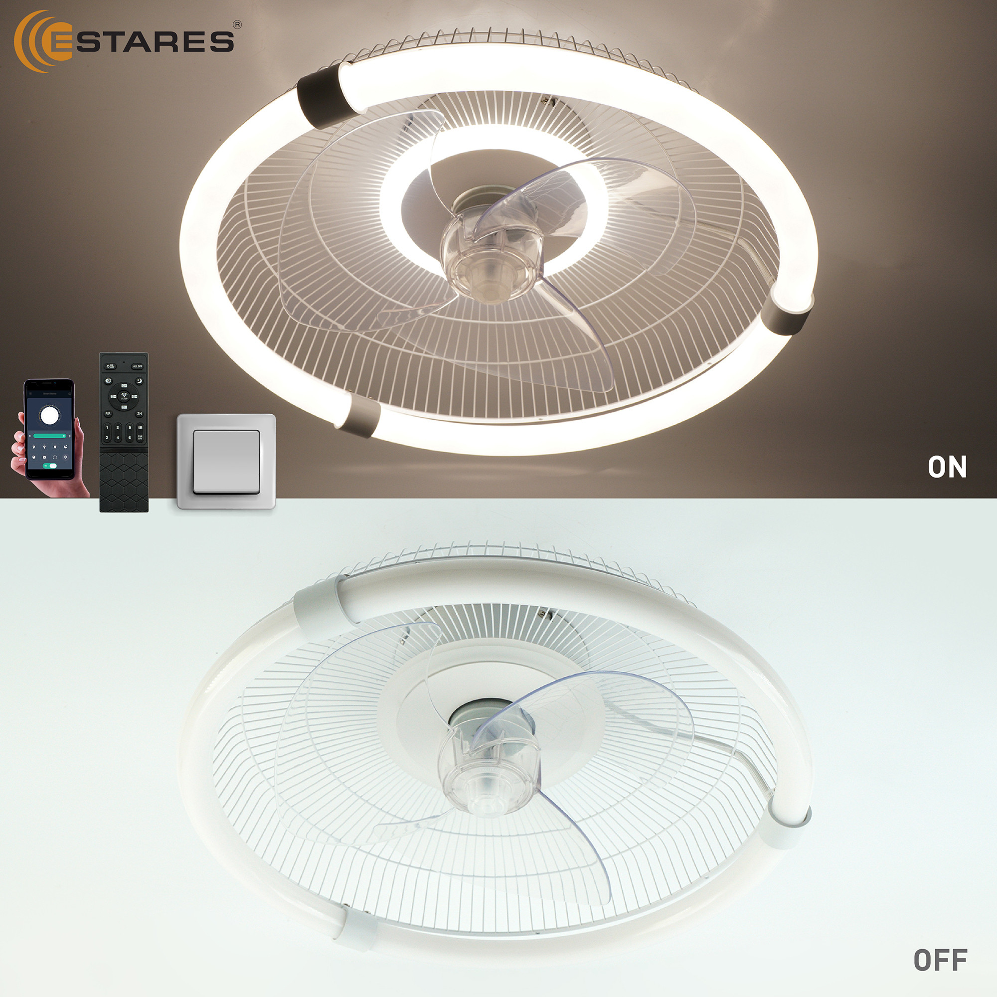 Вентилятор Estares Smarthome FN-LM Vibe 60W+18W R-APP-450x145-WHITE/WHITE-220-IP20 — фото 4