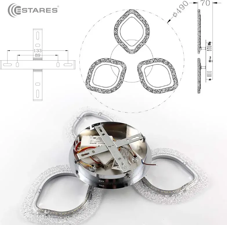Люстра Estares Azalia Ice 50W 3F-APP-490x70-CHROME/CLEAR-220-IP20 — фото 3