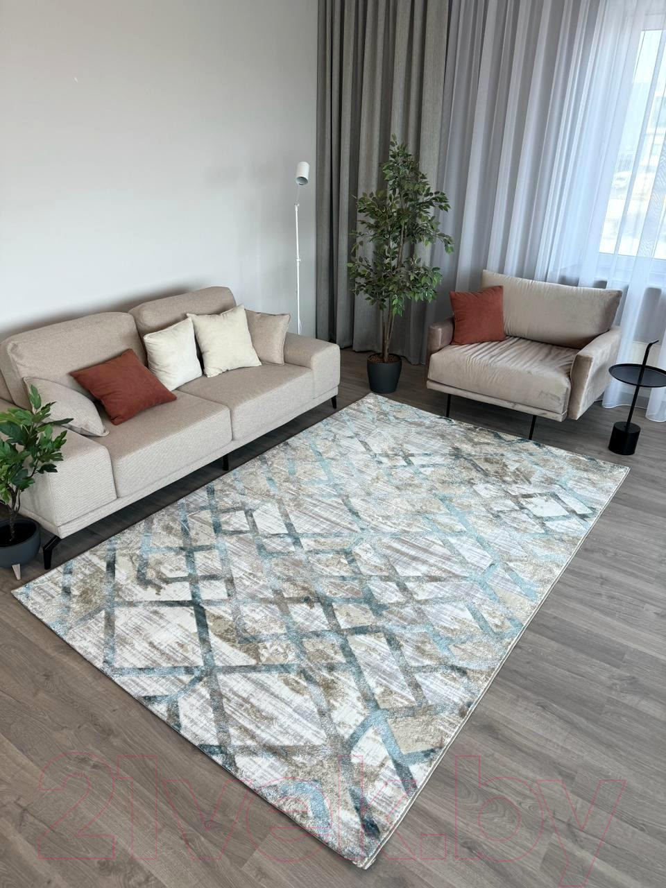 Коврик Radjab Carpet Белла Прямоугольник K551B (1.2x1.8, Cream Shirink/Blue Fdy) — фото 2