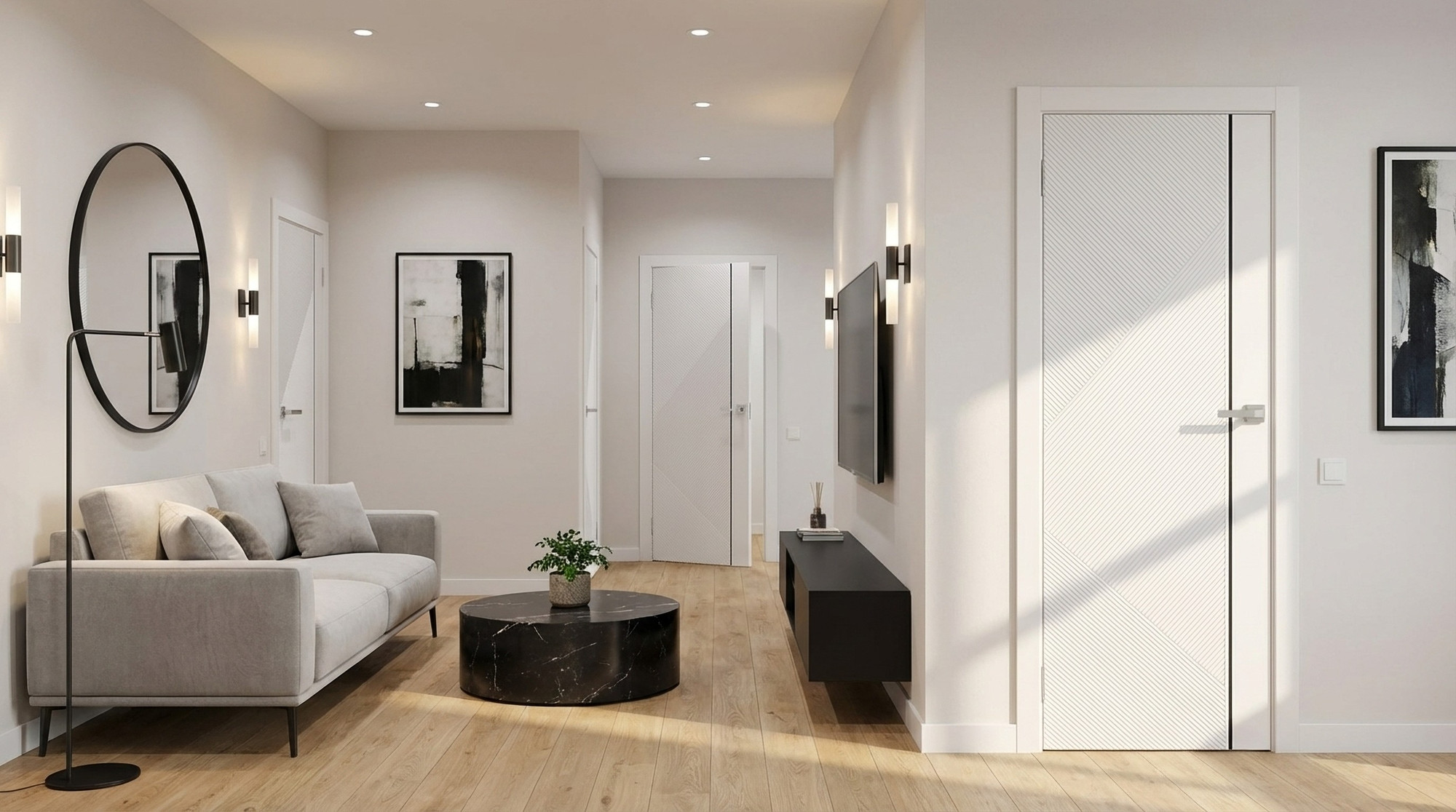 Дверь межкомнатная Юни Эмаль Line 8 70х200 (белый/черный) — фото 2