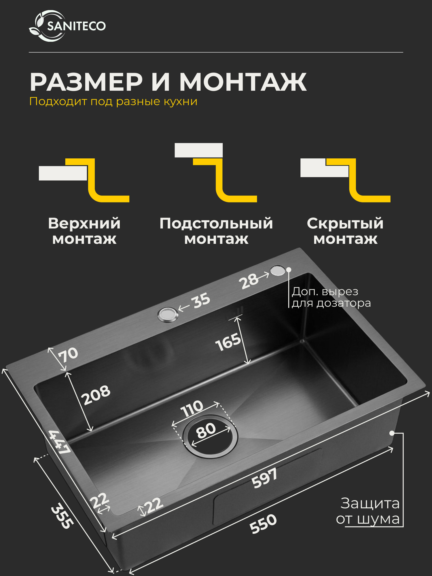 Мойка кухонная Saniteco LD0254 — фото 6