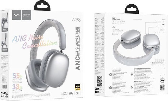 Беспроводные наушники Hoco W63 ANC (серебро) — фото 4