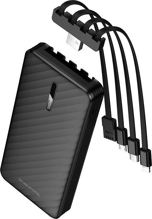 Портативное зарядное устройство Borofone BJ84 10000mAh + 4 кабеля (черный) — фото 6