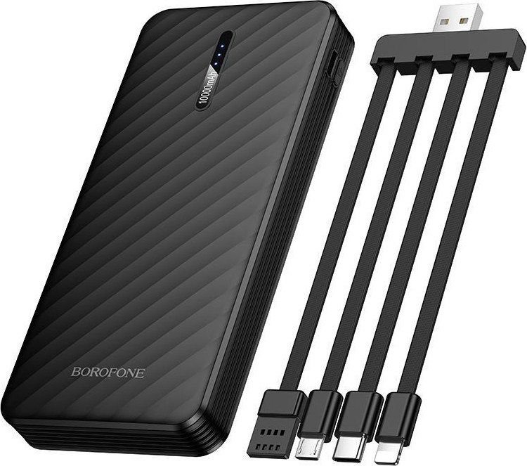 Портативное зарядное устройство Borofone BJ84 10000mAh + 4 кабеля (черный) — фото 5