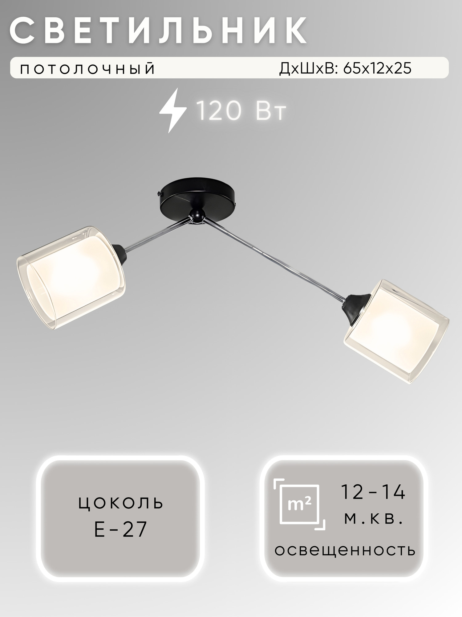 Потолочный светильник Aitin-Pro НПБ 02-2x60-102 96490/2 (черный/хром)