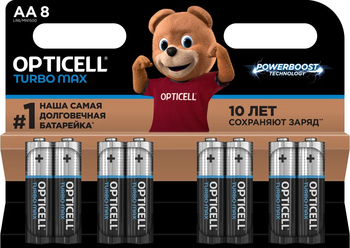 Комплект батареек Opticell Turbo MAX LR6 AA / 6053007 (8шт)