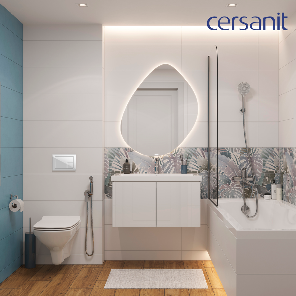 Унитаз подвесной с инсталляцией Cersanit Brasko Slim 64824 + Aqua M 40 68177 с кнопкой Corner 64077 (кнопка белый) — фото 5