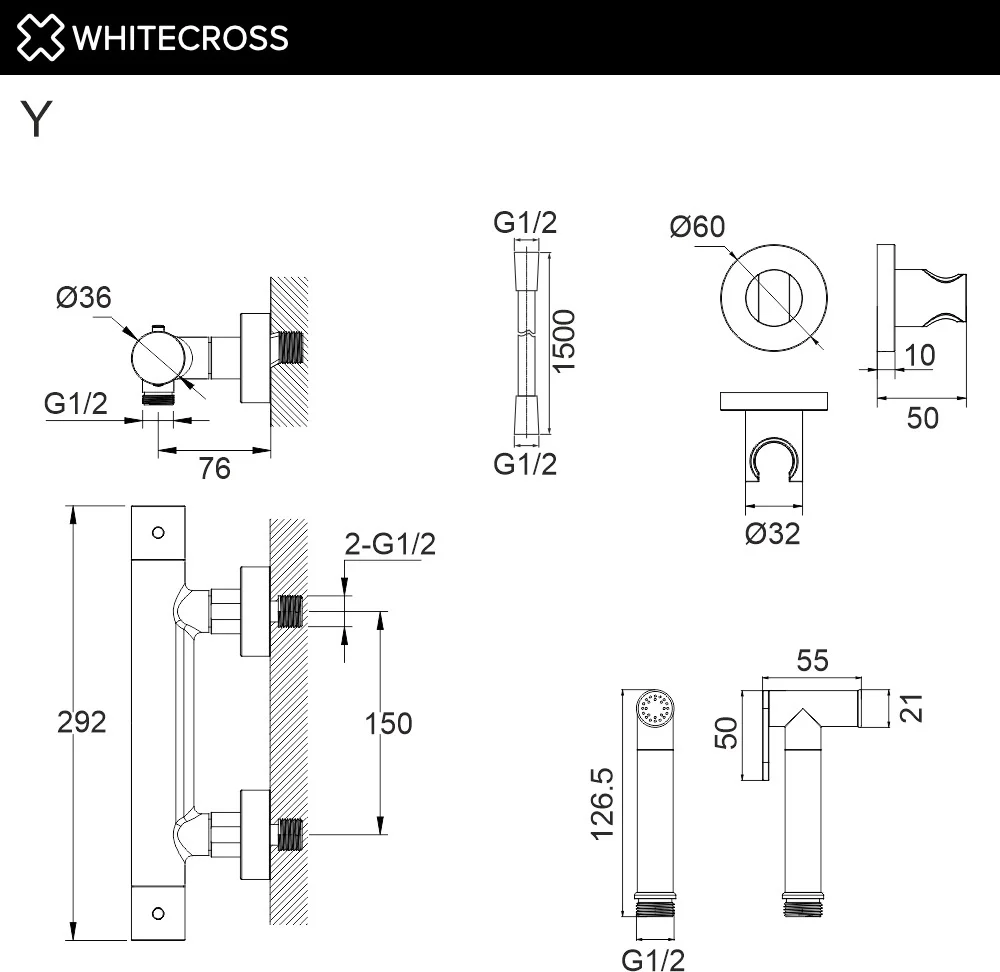 Гигиенический душ со смесителем Whitecross SYSYBI3GLB (брашированное золото) — фото 2