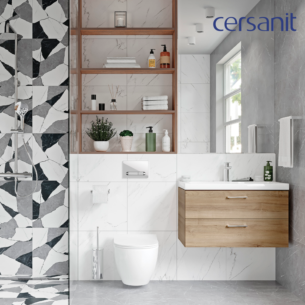 Унитаз подвесной с инсталляцией Cersanit Brasko Slim 64824 + Aqua M 40 68177 с кнопкой Estetica 64111 (кнопка белый/хром глянец) — фото 5