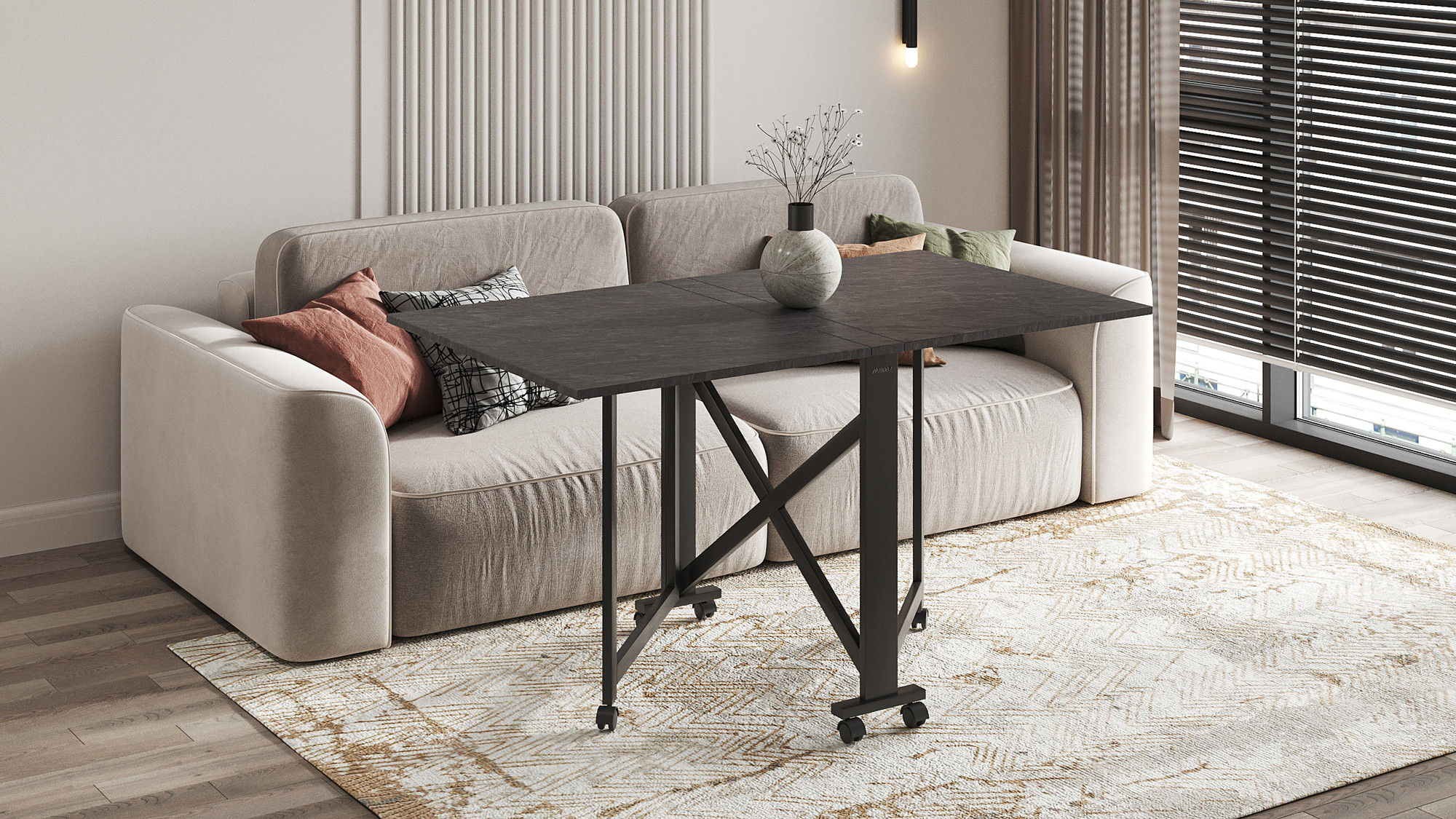 Стол-книга Aledar Bird 80x8/74/140x76 (черный муар/сланец скиваро) — фото 2